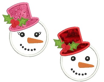 Set of 2 - Snowman applique design - Holiday  children embroidery design - Machine embroidery pattern - INSTANT DOWNLOAD - 4x4 5x7 6x10 size