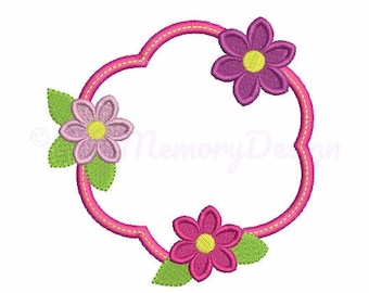 Frame flowers embroidery design - Floral wreath machine embroidery design, Circle frame embroidery, Instant download, 3 sizes