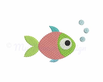 Cute Little Fish Embroidery Design, Animal embroidery design, Embroidery for boys,  Fishing Machine embroidery design, DIGITAL FILE, 6 sizes