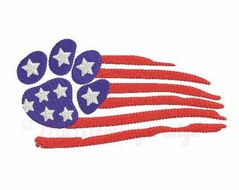 Dog paw embroidery design,  USA Flag embroidery design, Patriotic embroidery pattern,  Machine embroidery design, INSTANT DOWNLOAD, 3 sizes