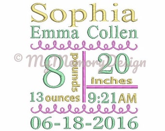 Birth Announcement Template Embroidery Subway Art Design - 4x4 5x7 6x10 - With PM / AM - Instant download  - Machine embrodidery design