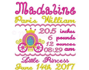 Birth announcement machine embroidery design - Birth template, Little princess, Newborn , Birthday girl - INSTANT DOWNLOAD, 3 sizes