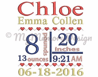 Baby birth announcement  template  machine embroidery design - Birth Subway art announcement embroidery - Baby embroidery - Babies - Heart