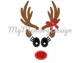 Reindeer antler girl embroidery design - Santa embroidery - Christmas girl embroidery pattern - Embroidery file - INSTANT DOWNLOAD - 3 SIZE