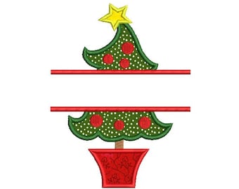 Split Christmas Tree Embroidery Design - Christmas Applique - Holiday Embroidery Design - Machine embroidery - INSTANT DOWNLOAD - 3 SIZE