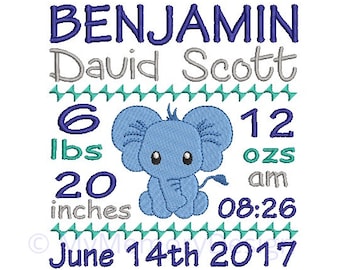 Elephant Birth Announcement Embroidery Design - Baby Subway Art Machine Embroidery Design- EMAIL DELIVERY 0-48 hour - NOT instant download