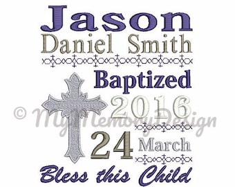 Cross embroidery, Christan embroidery, Birth announcement template embroidery design - Baby embroidery - Babtised embroidery, 4x4 5x7 6x10