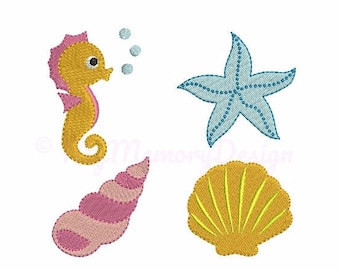 Mini Sea Animals Embroidery Design, Sea shells embroidery design, Ocean animals embroidery, Machine embroidery design, Instant download