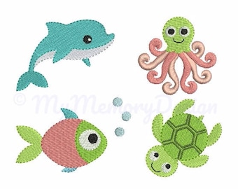 Sea animals embroidery design - Mini embroidery set - Machine embroidery - Digital File - Instant download - pes hus jef vip vp3 xxx dst exp