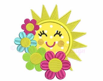 Sun applique design - Summer embroidery - Machine embroidery - Digital File Instant download - pes hus jef vip vp3 xxx dst exp 4x4 5x7 6x10