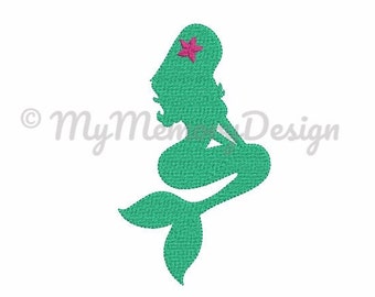 Mermaid embroidery design - Fill stitch mini mermaid embroidery design  - Nautical design - Girl embroidery pattern INSTANT DOWNLOAD 6 sizes