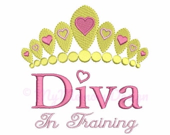 Princess embroidery design - Baby girl embroidery - Diva in training design - Crown embroidery - Machine embroidery design  Instant download