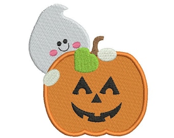 Halloween embroidery digital design - Pumpkin with ghost embroidery design - Baby embroidery design - INSTANT DOWNLOAD - 6 SIZE