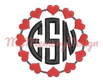 Hearts Frame embroidery design, Monogram frame embroidery design - Valentines Day embroidery design, Instant download - 3 size