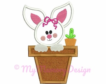 Easter bunny embroidery design - Easter Applique - Girl bunny embroidery - Machine embroidery design - INSTANT DOWNLOAD - 4x4 5x7 6x10