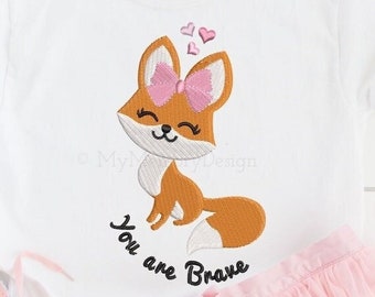 Cute Baby Girl Fox Embroidery Design, Animal embroidery pattern, Machine embroidery design, Instant download, 5 sizes