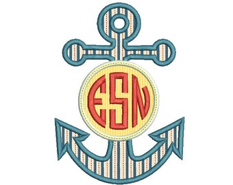 Summer Applique Anchor Embroidery Machine Digital Design - Anchor Applique - Nautical design - Monogram frame - INSTANT DOWNLOAD - 3 SIZE