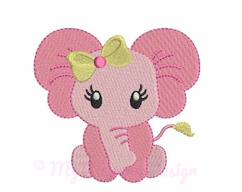 Baby Girl Elephant Machine Embroidery Design - Animal embroidery design, Cute baby elephant, INSTANT DOWNLOAD, 6 sizes