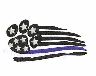 Thin blue line embroidery - Police embroidery - Dog paw embroidery pattern - Flag embroidery - Machine embroidery INSTANT DOWNLOAD - 3 sizes