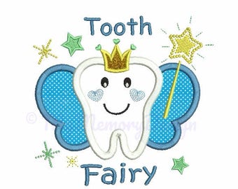 Tooth Fairy Applique Design - Tooth applique - Machine embroidery - Instant download pes hus jef vip vp3 xxx dst exp - 4x4 5x7 6x10 sizes