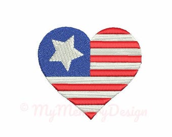 Heart embroidery design - Flag embroidery - Patriotic embroidery - Mini embroidery pattern - Machine embroidery - INSTANT DOWNLOAD - 6 SIZE