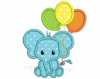 Elephant Applique Design - Birthday embroidery - Baby embroidery - Machine embroidery digital file - pes hus jef vip vp3 xxx dst exp 3 sizes