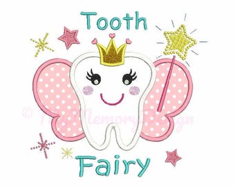 Tooth Fairy embroidery design - Tooth applique - Machine embroidery - Instant download pes hus jef vip vp3 xxx dst exp - 4x4 5x7 6x10 sizes