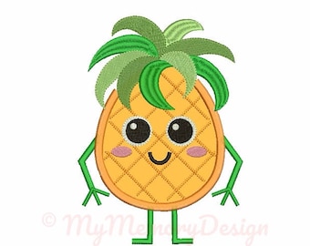 Summer applique design - Pineapple embroidery - Pineapple applique - Machine embroidery file - pes hus jef vip vp3 xxx dst exp 3 sizes