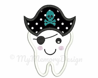 Tooth applique design - Tooth embroidery design - Pirate embroidery - Machine embroidery INSTANT DOWNLOAD pes hus jef vip vp3 xxx dst exp