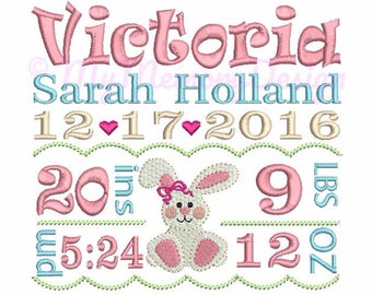 Easter Embroidery Design - Baby Birth Template Announcement Embroidery - INSTANT DOWNLOAD - 4x4 5x7 6x10 size - Baby Girl Birthday Design