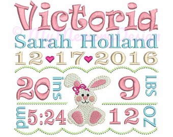 Custom Embroidery Baby Girl Birth Announcement Embroidery - Baby embroidery - EMAIL DELIVERY 0-48 hour - NOT instant downlaod