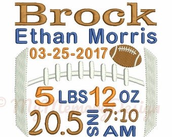 Football Embroidery design, Personalized Baby Birth Announcement Embroidery Design, Subway Art - Boy Birthday Embroidery