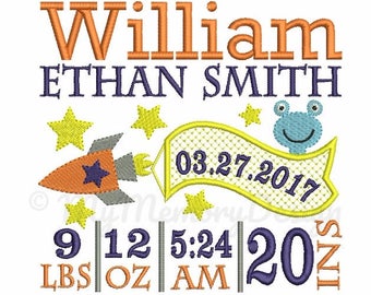 Personalized Boy Baby Birth Subway Art Embroidery Design - Baby Birth Announcement Design - Machine Embroidery - 4x4 5x7 6x10 size