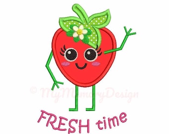 Strawberry applique design - Strawberry embroidery - Saying design - Machine embroidery file - pes hus jef vip vp3 xxx dst exp 3 sizes