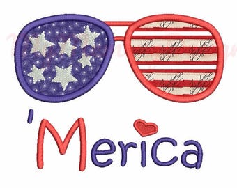 Sunglasses embroidery - Sunglasses applique design - Patriotic embroidery - Machine embroidery - Instant download - 4x4 5x7 6x10 size