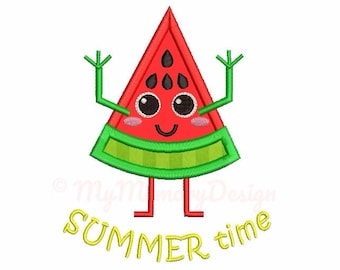 Watermelon applique design - Watermelon embroidery - Summer design - Machine embroidery file - pes hus jef vip vp3 xxx dst exp 3 sizes