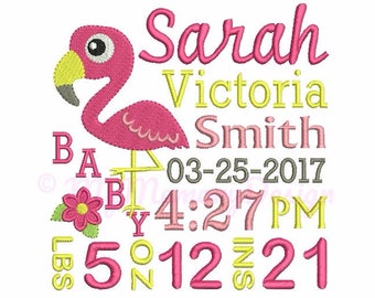 Birth announcement embroidery pattern - CUSTOM subway art design - Baby embroidery - Newborn girl design - Machine embroidery file