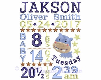 Hippo embroidery design, Embroidery Design - Birth Announcement Embroidery - Baby Embroidery - Hippo design - Machine embroidery design