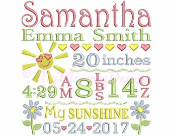 Subway Art Embroidery Design - Birth Announcement Embroidery Pattern - Baby embroidery - Machine embroidery Instant Download  4x4 5x7 6x10