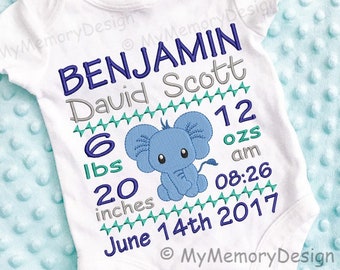 Birth announcement embroidery design - Elephant embroidery design, Baby boy embroidery , 1st birthday embroidery , INSTANT DOWNLOAD, 3 sizes