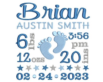 Birth Announcement Embroidery Design, Baby feet design, Baby Personalized gift, Customized design, Birth Stats, Newborn, Machine Embroidery