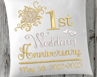 1st Wedding Anniversary, Wedding monogram frame, Hearts, Rose, Machine Embroidery Design, 4x4 5x7 6x10, Instant download