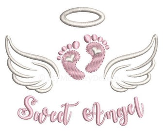 Angel Wings Embroidery Design, Baby Feet Embroidery Design, Machine Embroidery Design, Instant download, 5 sizes