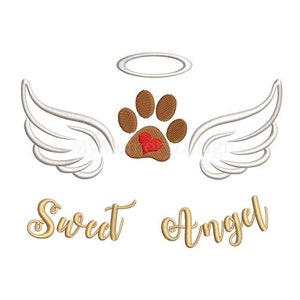 Angel Wings Dog Paw Embroidery Design, Cute Animal Embroider Design, Machine Embroidery Design, Instant download, 4 sizes
