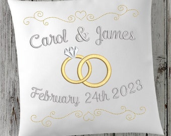 Wedding Ring Cushion Embroidery Design, Mr and Mrs,  Customized gift, Wedding Ring Pillow, Machine Embroidery, Bridal design, 4x4 5x7 6x10