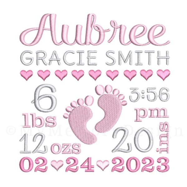 Baby Füße Geburtsanzeige Stickdatei, Maschinenstickdatei, Sofortdownload, 3 Größen, am-pm