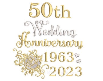 50th Wedding Anniversary , Template Design, Golden Wedding, Hearts, Rose,  50th Anniversary, Machine Embroidery Design, 4x4, 5x7, 6x10