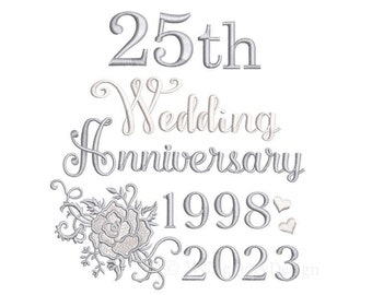 25th Wedding Anniversary, Template Design, Silver Wedding, Hearts, 25th Anniversary, Machine Embroidery Design, 4x4, 5x7, 6x10 ,Digital file