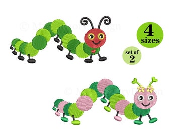 Caterpillar Machine Embroidery Design, Worm embroidery, Fill Stitch, Cute boy and girl Caterpillar, Garden design, 4 sizes, Instant Download