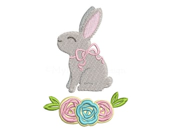 Mini Bunny Easter Floral Machine Embroidery Design , Cute Rabbit Design, Baby embroidery pattern , INSTANT DOWNLOAD , 3 sizes